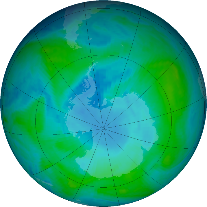 Antarctic ozone map for 15 January 1998